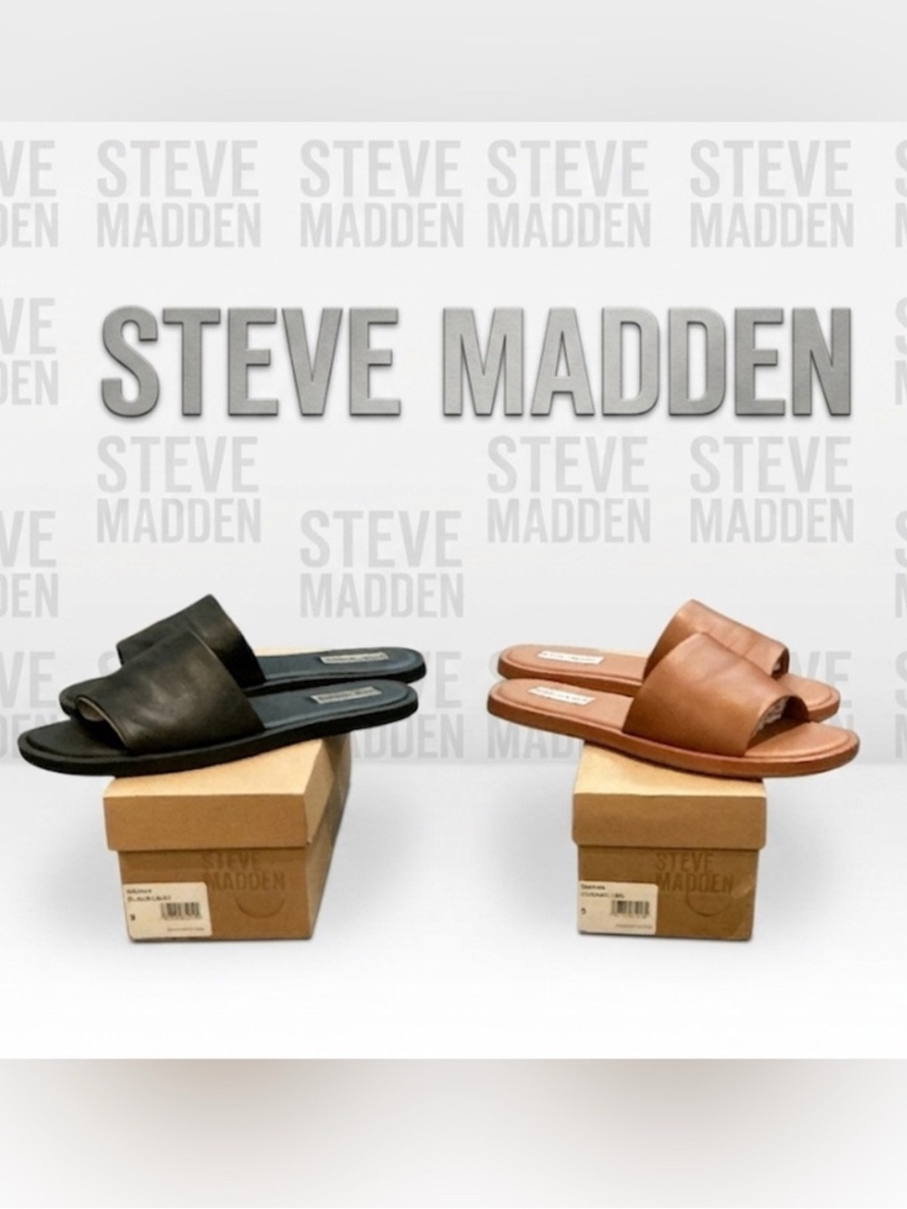 Authentic Steve Madden cognac leather designer mules slide sandals sz 9